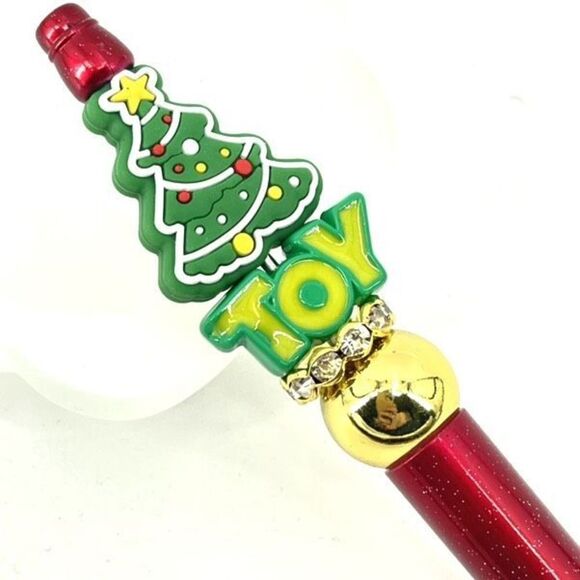 Christmas tree toy spell out pen handmade NEW bling rhinestone gold red green - Picture 3 of 5
